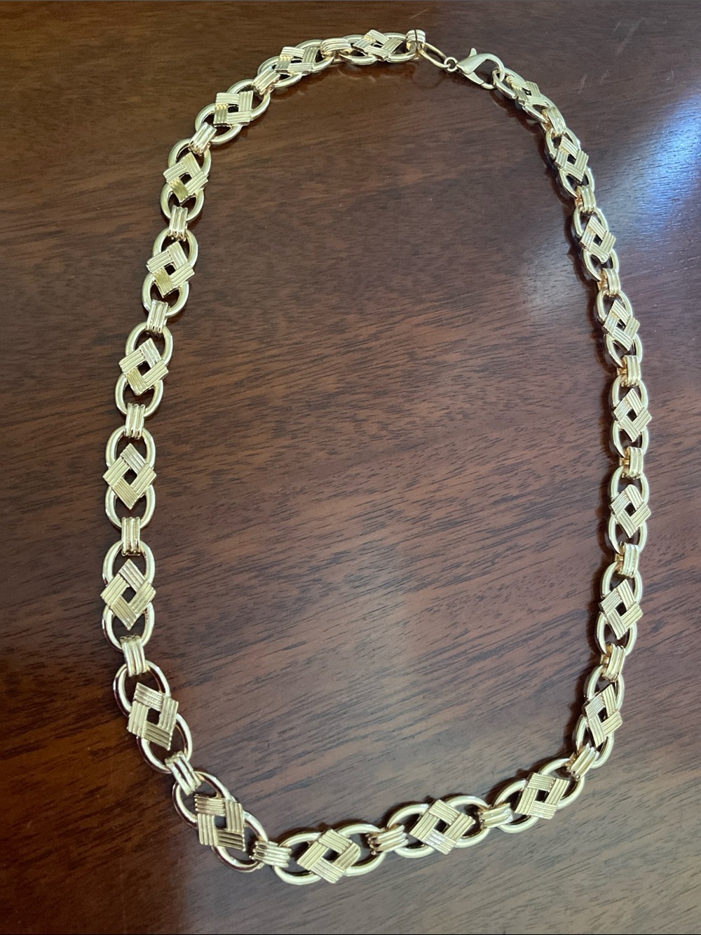 Gold Toned Geometric Station Link 25” Necklace Modern Maximalist Retro Chic
